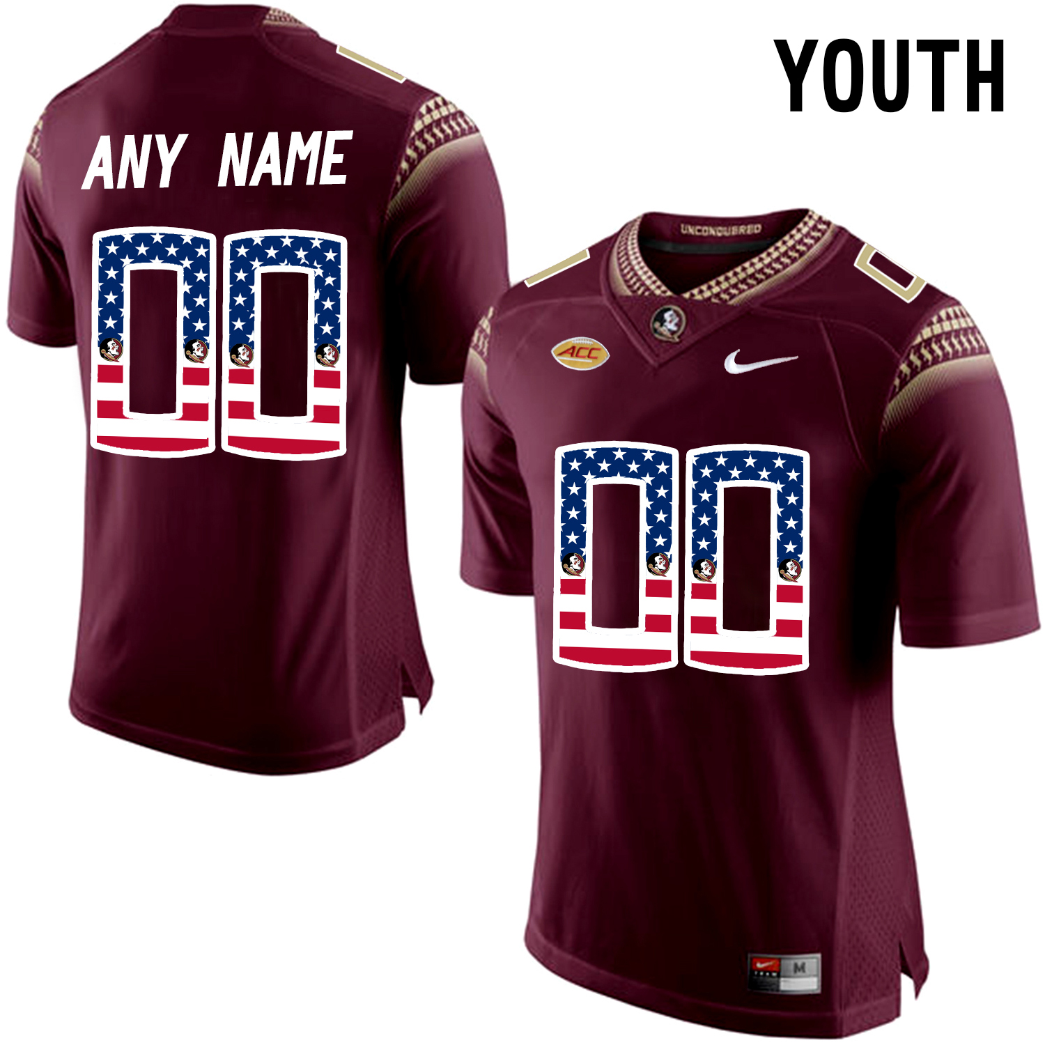 US Flag Fashion Youth Florida State Seminoles Customized College Football Limited Jersey  Red->ncaa teams->NCAA Jersey